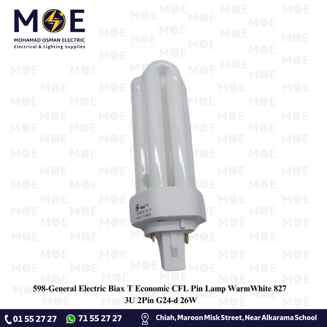 General Electric Biax T Economic CFL Pin Lamp WarmWhite 827 3U 2Pin G24-d 26W