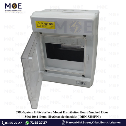 System IP66 Surface Mount Distribution Board Smoked Door 150x110x110mm 1Rx6module 6module | DBN-SH6PN