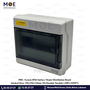 System IP66 Surface Mount Distribution Board Smoked Door 150x150x110mm 1Rx9module 9module | DBN-SH9PN | تابلو بلاستيك ظاهر غطا مفيم مطري