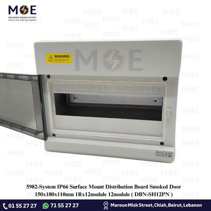 System IP66 Surface Mount Distribution Board Smoked Door 150x180x110mm 1Rx12module 12module | DBN-SH12PN