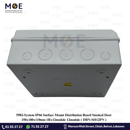 System IP66 Surface Mount Distribution Board Smoked Door 150x180x110mm 1Rx12module 12module | DBN-SH12PN