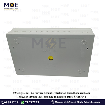 System IP66 Surface Mount Distribution Board Smoked Door 150x280x110mm 1Rx18module 18module | DBN-SH18PN