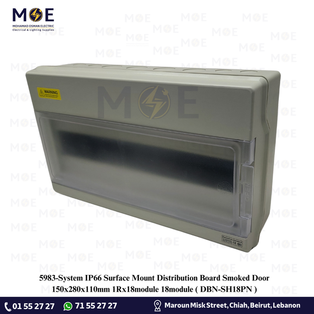 System IP66 Surface Mount Distribution Board Smoked Door 150x280x110mm 1Rx18module 18module | DBN-SH18PN