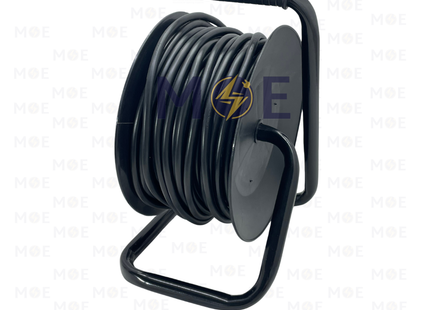 System Multiple Sockets Germany Cable Reel Black 4 Socket Schuko plug+Earth+Switch 25 meter| QC3230 | بكرة صناعية كادر بريز مربع مع شريط ومفتاح اسود