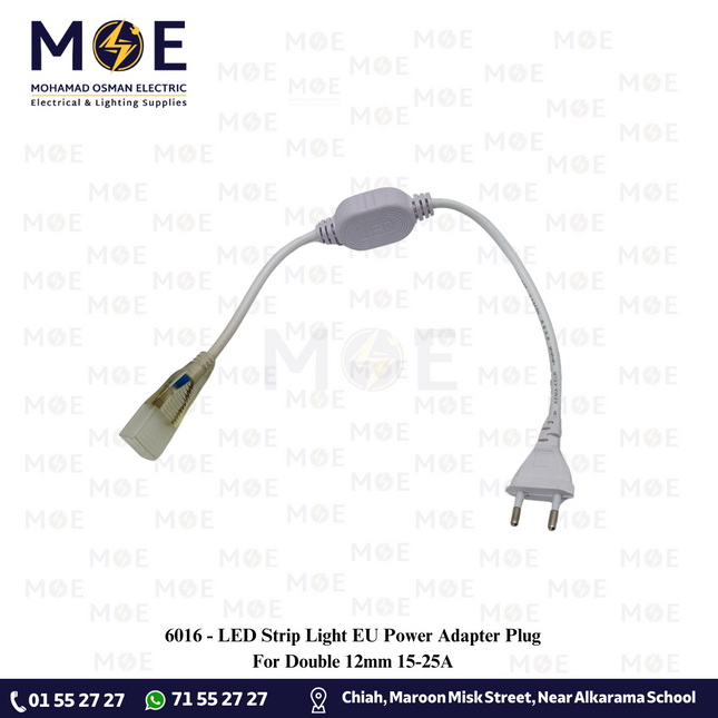 LED Strip Light EU Power Adapter Plug For Double 12mm 15-25A