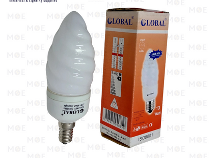 Global Economic CFL Lamp Milky Wavy Candle DayLight E14 13W | لمبة توفير برم سن رفيع شمعة صنوبرة حليبي دايلايت