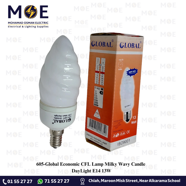 Global Economic CFL Lamp Milky Wavy Candle DayLight E14 13W