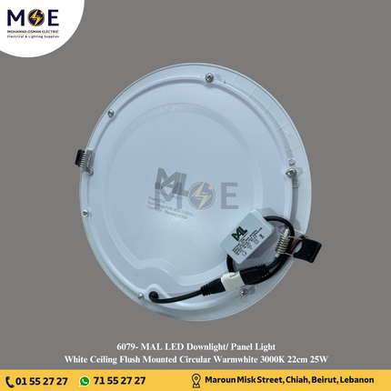 MAL LED Downlight/ Panel Light White Ceiling Flush Mounted Circular Warmwhite 3000K 22cm 25W