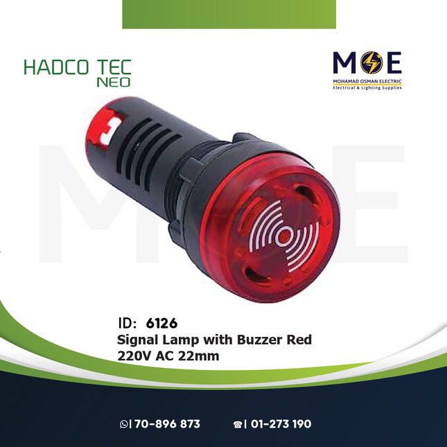 Hadco Signal Lamp With Buzzer Red 220V AC 22mm | AD22-22SM/RD | لمبة اشارة مع زمور احمر