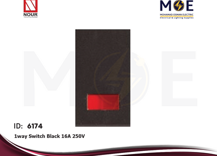Nour 1way Switch Black 16A 250V | 301 | مفتاح مفرد اسود