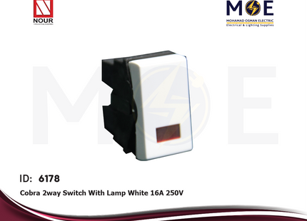 Nour Cobra 2way Switch With Lamp White 16A 250V | 902L | مفتاح دركسيون ابيض مع لمبة