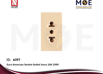 Nour Euro American Socket Outlet Ivory 10A 250V | 733 | بريز امريكي اوروبي عاجي