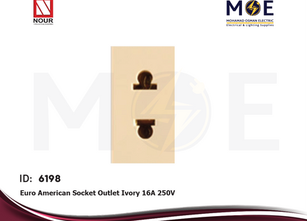 Nour Euro American Socket Outlet Ivory 16A 250V | 734 | بريز امريكي اوروبي عاجي