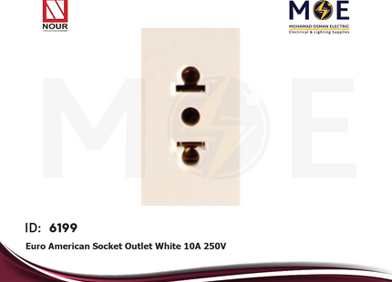 Nour Euro American Socket Outlet White 10A 250V | 933 | بريز امريكي اوروبي ابيض