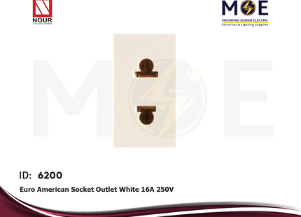 Nour Euro American Socket Outlet White 16A 250V | 934 | بريز امريكي اوروبي ابيض