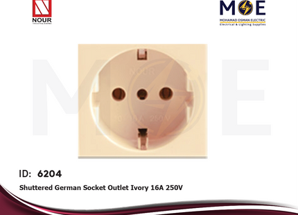 Nour Shuttered German Socket Outlet Ivory 16A 250V | 790 | بريز شوكو عاجي