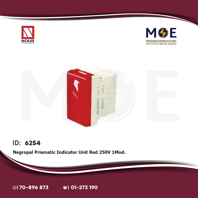 Nour Negropal Prismatic Indicator Unit Red 250V 1Module | 337 | لمبة اشارة احمر