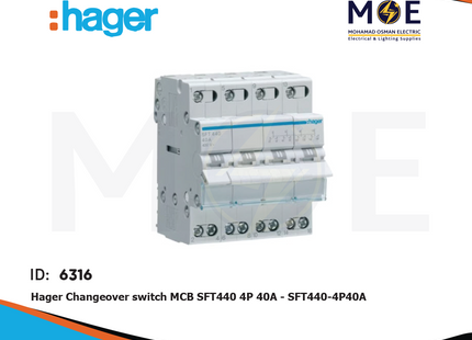 Hager Change Over Switch MCB SFT440 4P 40A | SFT440-4P40A | دجنتور هاوس ثلاثة فاز مع نتر - قاطع تحويل كهرباء