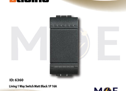 Bticino Living 1Way Switch Matt Black 1P 16A | L4001N | مفتاح مفرد اسود مع غطا