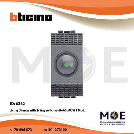 Bticino Living Dimmer with 2- way switch white 60- 500W 1module | TIC- L4402N