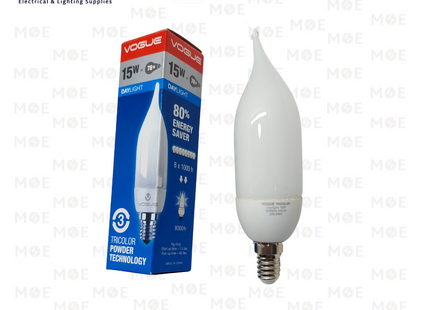 Vogue Economic CFL Lamp Milky Candle Tail DayLight E14 15W | لمبة توفير برم سن رفيع شمعة دنب حليبي دايلايت