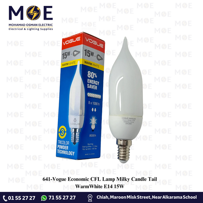 Vogue Economic CFL Lamp Milky Candle Tail WarmWhite E14 15W