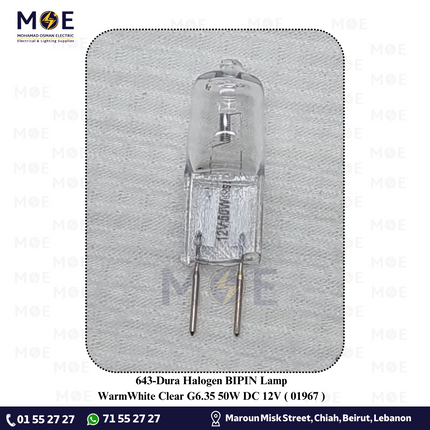 Dura Halogen BIPIN Lamp WarmWhite Clear G6.35 50W DC 12V | 01967