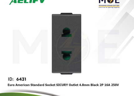Master Euro American Standard Socket SICURY Outlet 4.8mm Black 2P 16A 250V | 6002-BL | بريز امريكي اوروبي امان اسود