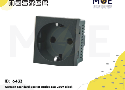 Master German Standard Socket Outlet 15A 250V Black | 6018-BL | بريز شوكو اسود