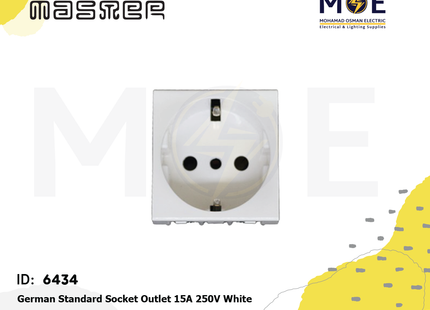 Master German Standard Socket Outlet 15A 250V White | 6018 | بريز شوكو ابيض