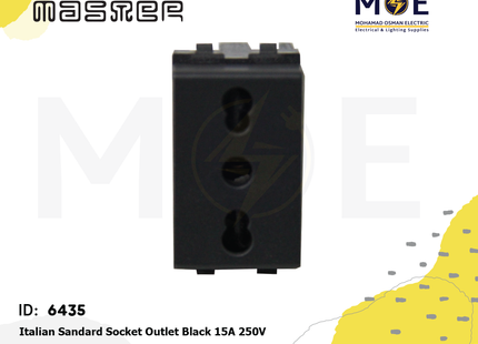 Master Italian Sandard Socket Outlet Black 15A 250V | 6034-Bl | بريز امان اسود