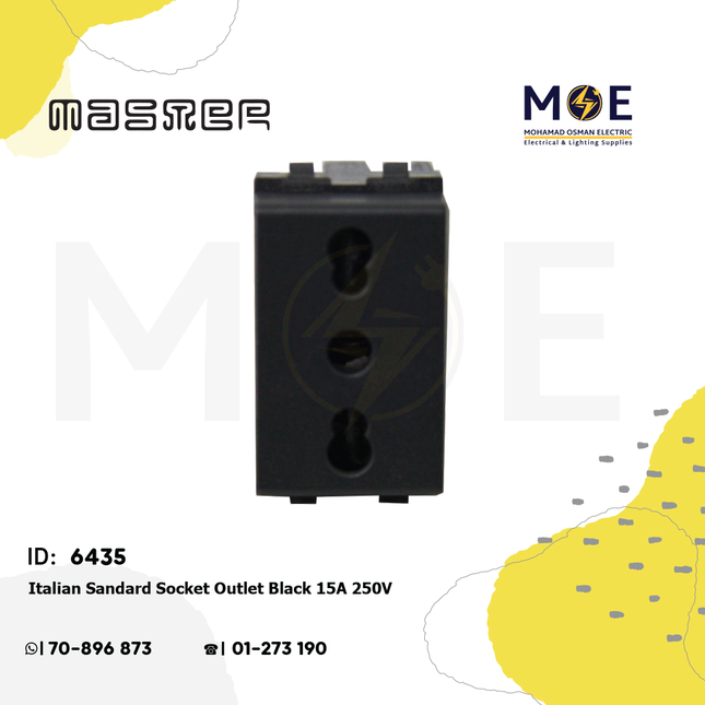 Master Italian Sandard Socket Outlet Black 15A 250V | 6034-Bl | بريز امان اسود