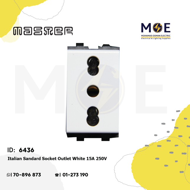 Master Italian Sandard Socket Outlet White 15A 250V | 6034 | بريز امان ابيض