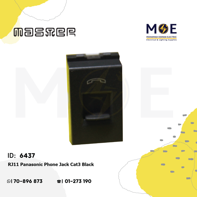 Master Telephone Socket | RJ11 Panasonic Phone Jack Cat3 Black | 6014-BL | بريز تلفون باناسونيك اسود