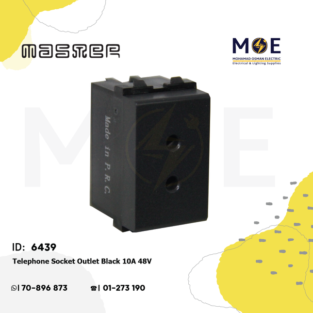 Master Telephone Socket Outlet Black 10A 48V | 6010-BL | بريز تلفون اسود