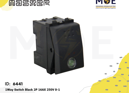 Master 1Way Switch Black 2P 16AX 250V 0-1 | 6030-BL | مفتاح مفرد خطين اسود
