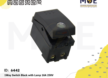 Master 1Way Switch Black with Lamp 16A 250V | 6000-BL | مفتاح مفرد مع لمبة اسود