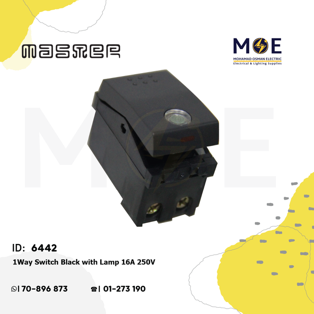 Master 1Way Switch Black with Lamp 16A 250V | 6000-BL