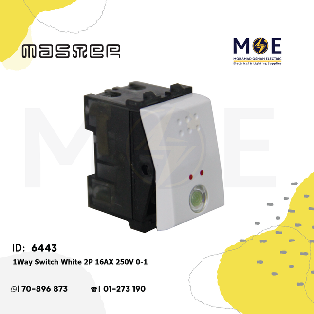 Master 1Way Switch White 2P 16AX 250V 0-1 | 6030 | مفتاح مفرد خطين ابيض