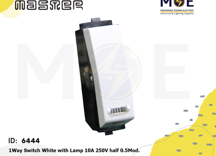 Master 1Way Switch White with Lamp 10A 250V 1/2module | 6001 | مفتاح مفرد مع لمبة