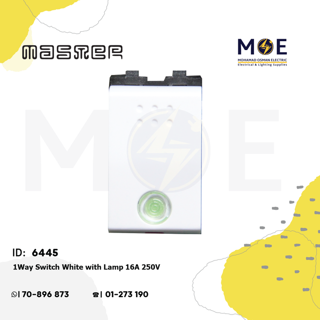 Master 1Way Switch White with Lamp 16A 250V | 6000 | مفتاح مفرد مع لمبة ابيض