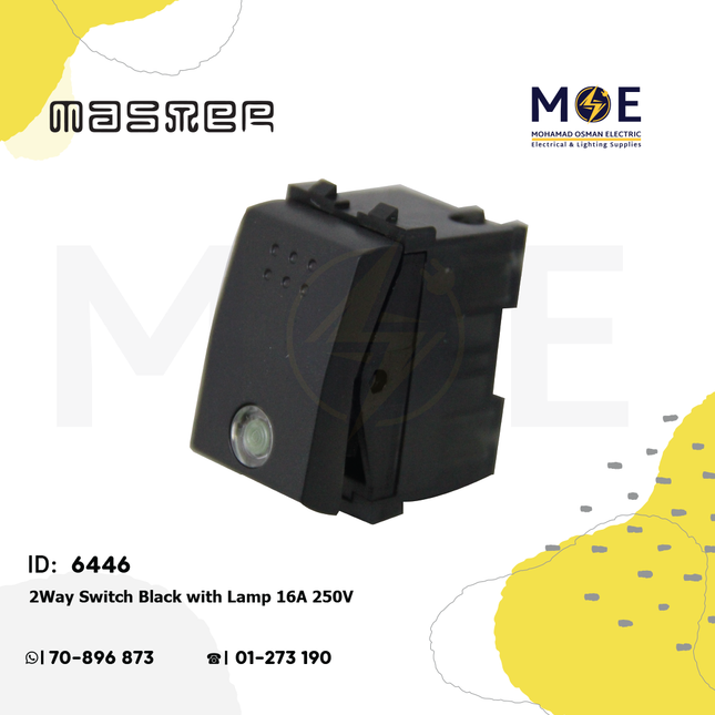 Master 2Way Switch Black with Lamp 16A 250V | 6004-Bl | مفتاح دركسيون مع لمبة اسود
