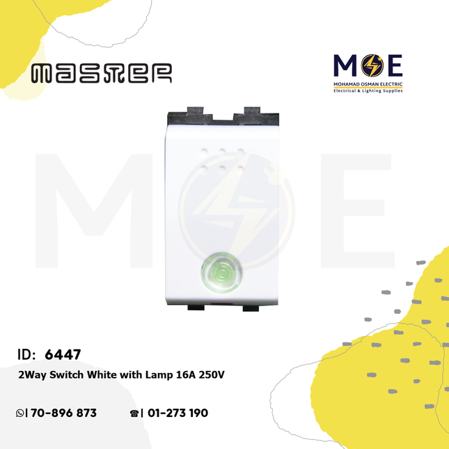 Master 2Way Switch White with Lamp 16A 250V | 6004 | مفتاح دركسيون مع لمبة ابيض