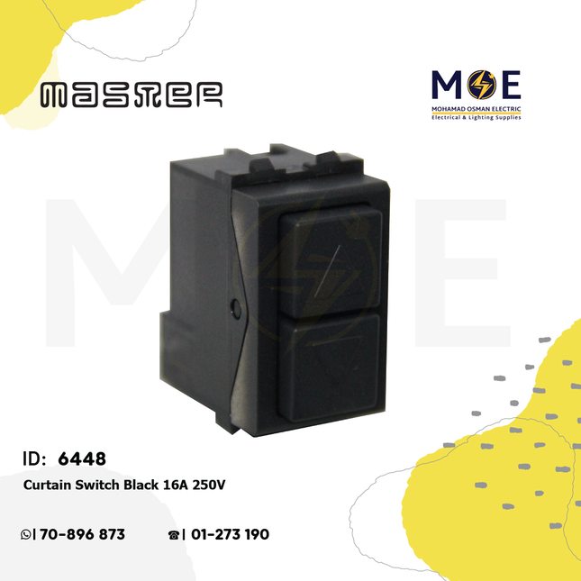 Master Curtain Switch Black 16A 250V | 6021-BL | كباس ستور اسود