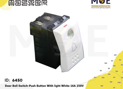 Master Door Bell Switch/ Push Button With light White 16A 250V | 6006-Wh | كباس جرس مع لمبة ابيض