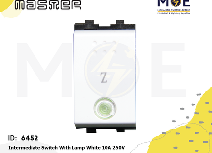 Master Intermediate Reversing Switch With Lamp White 10A 250V | 6008 | مفتاح تربل دركسيون ابيض