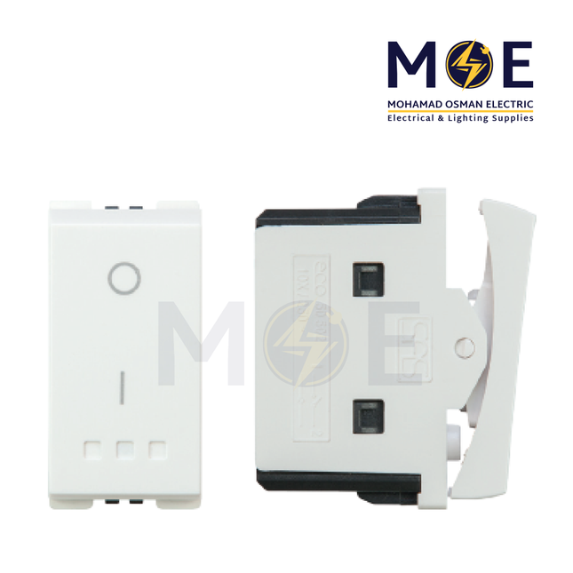 SAS Eco 1Way Switch White 2P 16AX 250V 0-1 | Eco-50-503 | مفتاح مفرد خطين ابيض