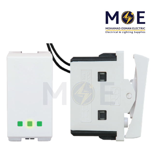 SAS Eco 1Way Switch With Lamp White 1P 10AX 250V | Eco-50-502 | مفتاح مفرد مع لمية ابيض