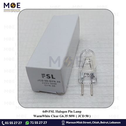 FSL Halogen Pin Lamp WarmWhite Clear G6.35 50W | JCD 50