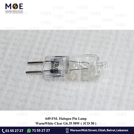 FSL Halogen Pin Lamp WarmWhite Clear G6.35 50W | JCD 50